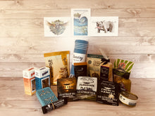 Load image into Gallery viewer, Base Camp Card Question and Conversation Starter playing cards, Coffee Pour-Over Outdoor Brew (3) Chocolate Tofino High Seas Dark Organic Bar, Claire Watson Art Bear Card, Long Beach Break Card, West Coast Wild Card, Surf Seaweed Snacks, Roasted Spanish Peanuts, Mussels, SaltWest Naturals Chocolate Caramel Rimmer, Turkish Towel, Citrus Fruit Chews, London Fog Caramels, Toffee, The Road Tripper themed personalized card